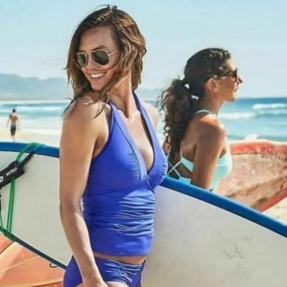 Athleta Shirrensipity Halter Tankini Swim Top in Powerful Blue Size Small - Picture 1 of 8
